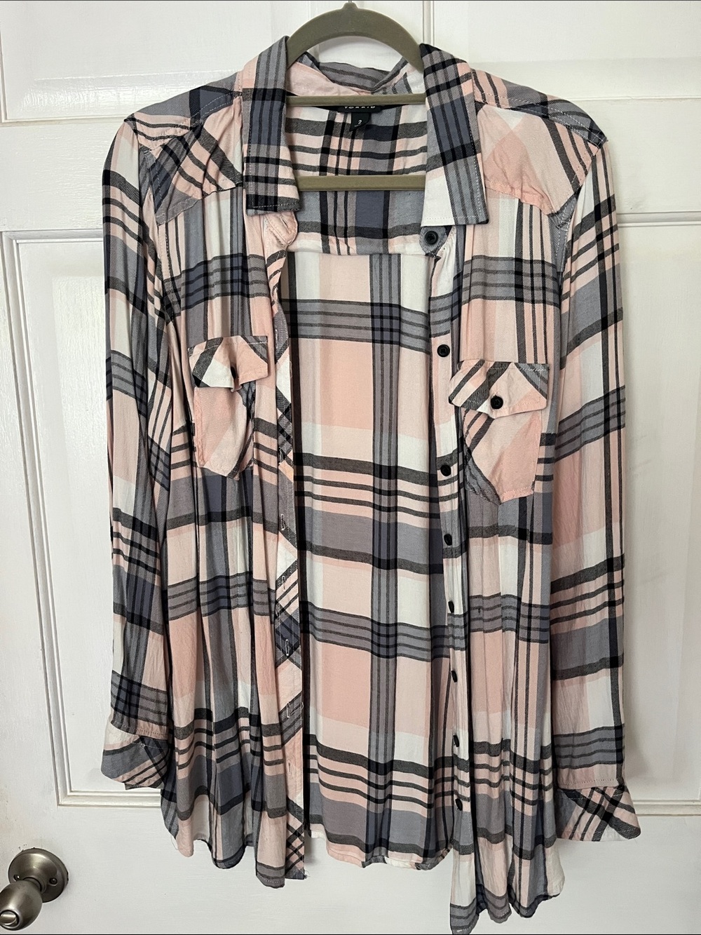 torrid Light Pink and navy Plaid Button-Down Shirt